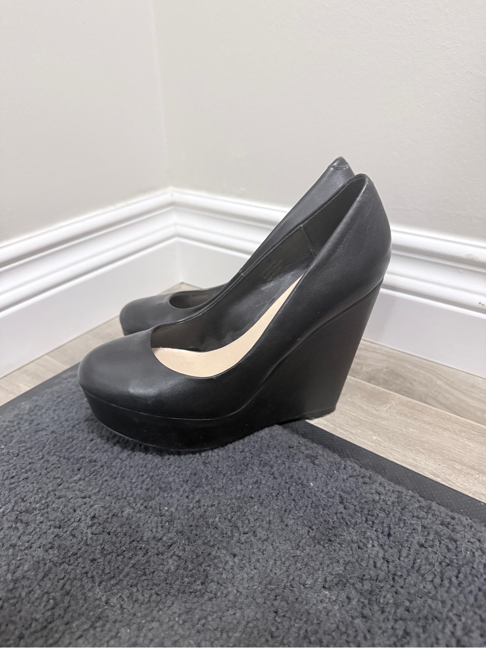 Black Wedge Platform Pumps - Women